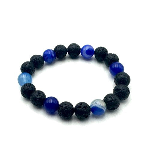 Bracelet - Lavastone & Dark Blue Banded Agate (10mm)