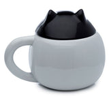 Ceramic Lidded Animal Mug - Feline Fine Black Cat Peeping Lid