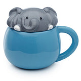 Ceramic Lidded Animal Mug - Adoramals Elephant Peeping Lid