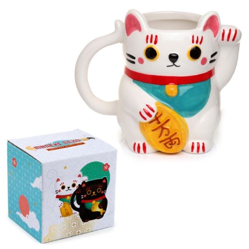 Ceramic Shaped Mug - White Maneki Neko Lucky Cat