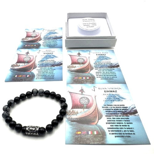 Rune Bracelet - Onyx & Snowflake Obsidian Elhwaz (8mm)
