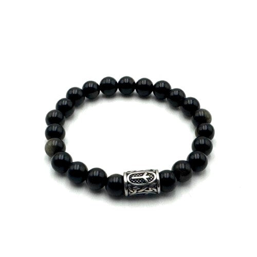 Rune Bracelet - Golden Black Obsidian Algiz (8mm)