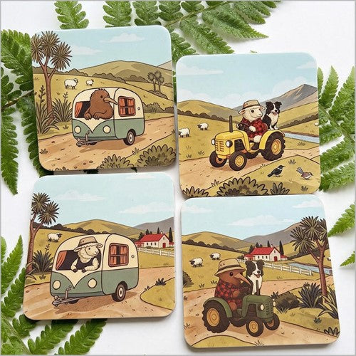 Coasters Set Printed : Kiwi Country Printed Coasters