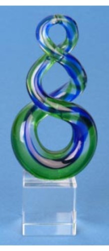 Hand-blown glass double twist ornament, 105mm tall, symbolizes connections and adds Kiwiana charm to home decor.