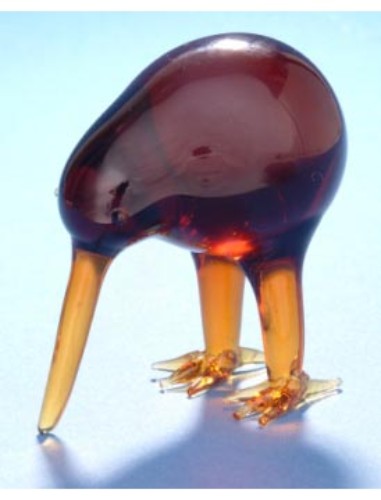 Handcrafted brown glass Kiwi ornament, a unique Kiwiana treasure symbolizing New Zealand's heritage.