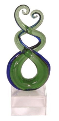 Handcrafted Kiwiana Glass Triple Twist Ornament symbolizing life’s journey, features vibrant colors and unique design.