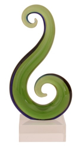 Handcrafted glass Koru Hook ornament, symbolizing growth and new beginnings, perfect for Kiwiana decor and gifting.