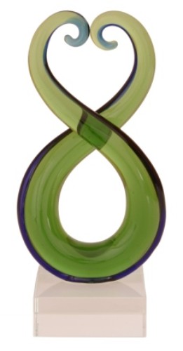 Handcrafted Glass Kissing Korus Ornament, 145mm tall, symbolizes life’s journey and new beginnings, packaged in a gift box.