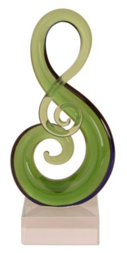Handcrafted glass ornament featuring a Koru and music note design, representing New Zealand's culture and artistry.