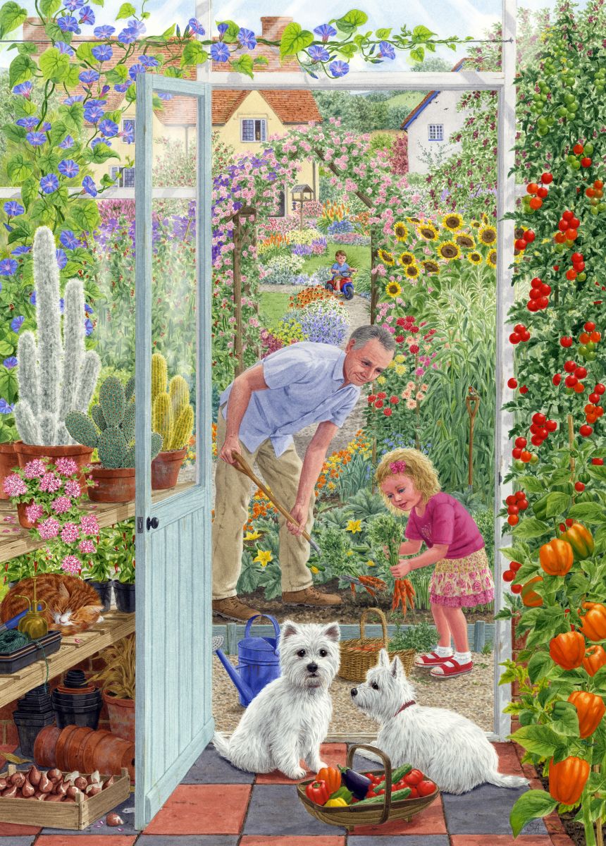 Out the Back Door Veggie Garden Yorkies XL Holdson 500pc Jigsaw Puzzle
