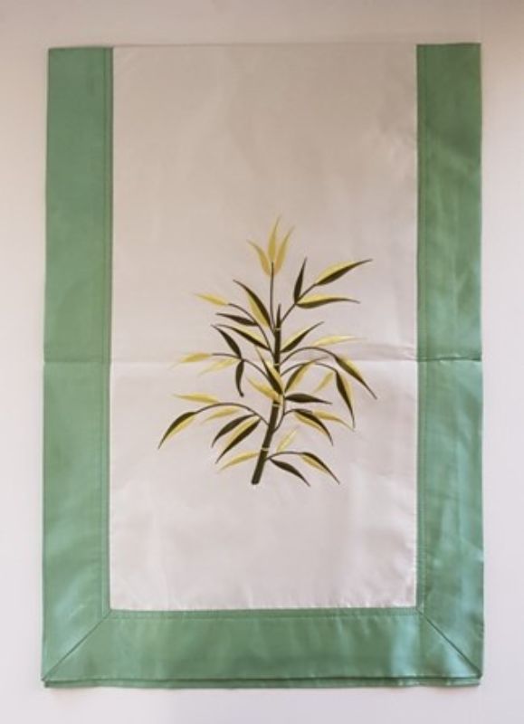 Fabric & Silk Table Runner Green & White