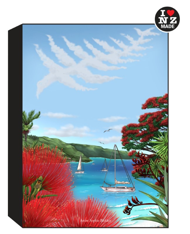 Sophie Blokker Artblock Black Freestanding or Hanging - Silver Fern Bay Dreams