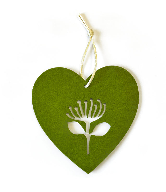 Felt Heart Green - Pohutukawa