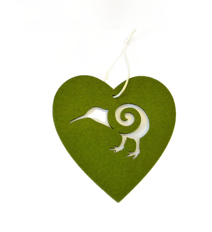 Felt Heart Green - Kiwi