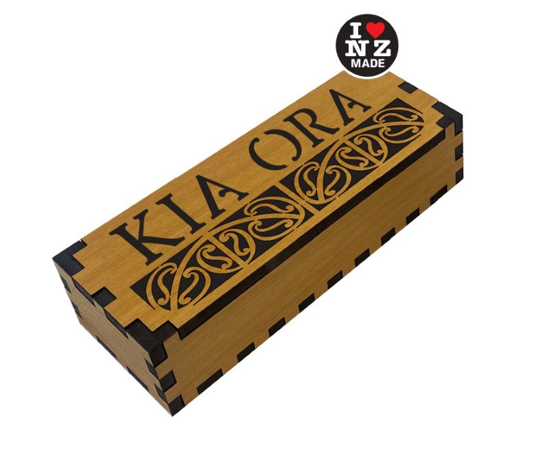 Rimu Veneer Giftbox with Laser Cut Kia Ora