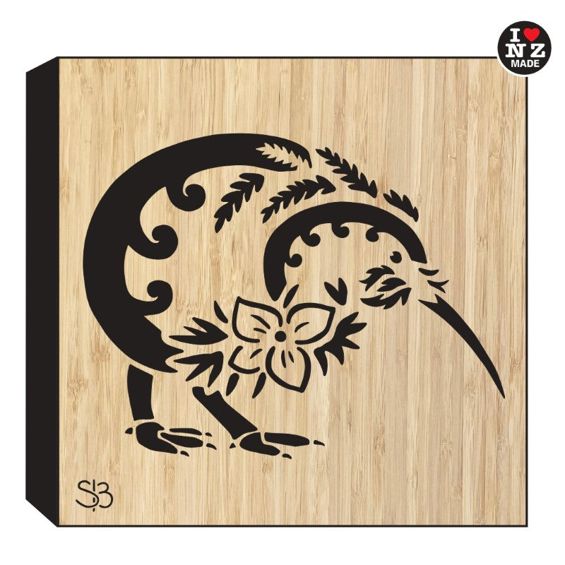 Sophie Blokker Bamboo Cut Out Art Block Freestanding or Wall Hanging - Kiwi