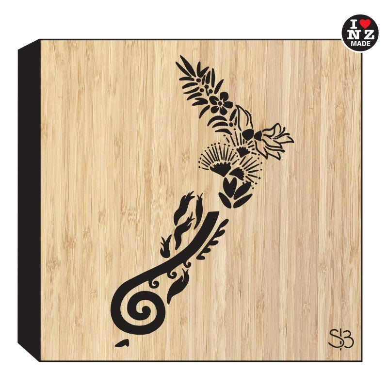 Sophie Blokker Bamboo Cut Out Art Block Freestanding or Wall Hanging - NZ Flora