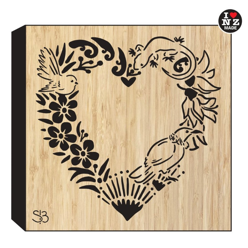 Sophie Blokker Bamboo Art Block Freestanding or Wall Hanging - Flora Heart