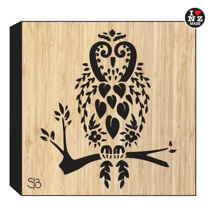 Sophie Blokker Bamboo Cut Out Art Block Freestanding or Wall Hanging - Morepork