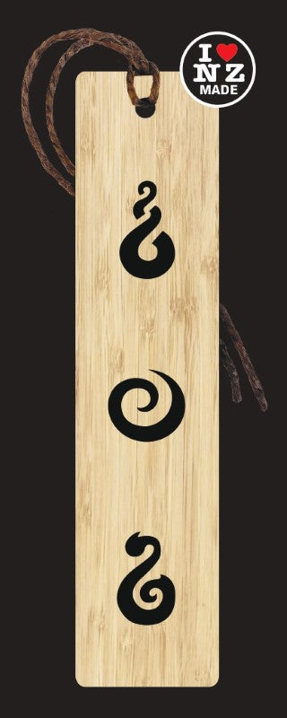 Bamboo Bookmark Laser Cut with Fishook, Koru &amp; Twist
