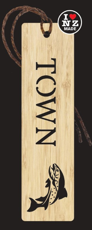 Bamboo Bookmark Laser Cut with Trout and Custom Town