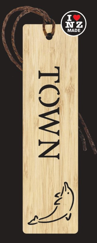 Bamboo Bookmark Laser Cut with Dolphin and Custom Town