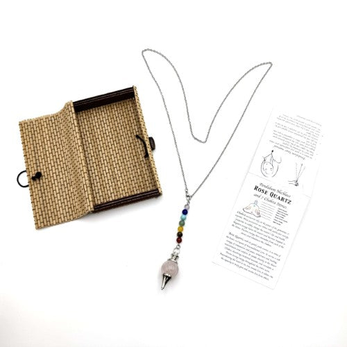 Pendulum Necklace - Rose Quartz with Chakra Beads (70 x 9cm)