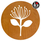 Set of 4 Laser Cut Rimu Veneer Coasters with Pohutukawa