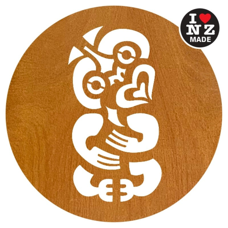 Set of 4 Laser Cut Rimu Veneer Coasters with Tiki