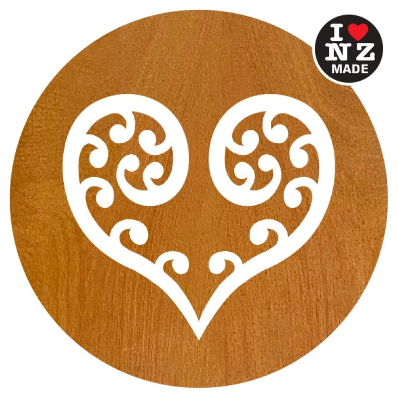 Set of 4 Laser Cut Rimu Veneer Coasters with Koru Heart