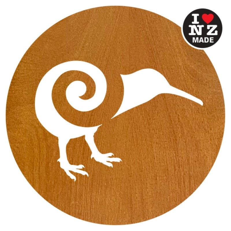 Set of 4 Laser Cut Rimu Veneer Coasters with Koru Kiwi