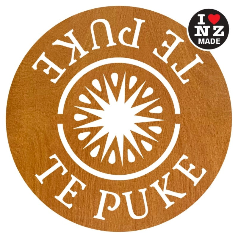 Set of 4 Laser Cut Rimu Veneer Coasters with Te Puke Kiwifruit