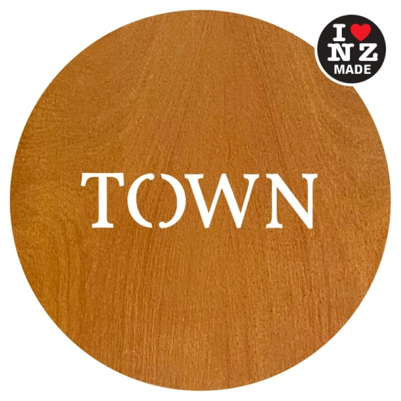 Set of 4 Laser Cut Rimu Veneer Coasters customised with your Town Name