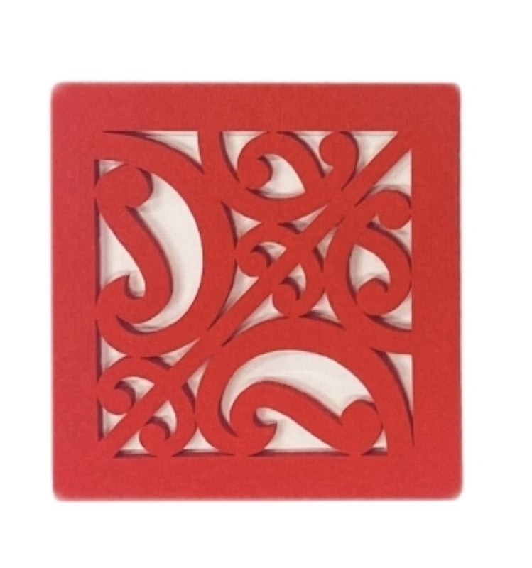 Felt Coasters Red - Set of 6 Kowhaiwhai