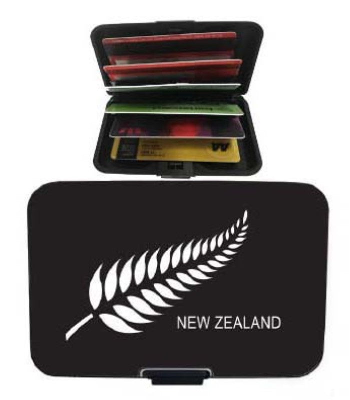 Aluminium Cardholder. Blocks RFID scanning. 6 PVC Pockets  - NZ Fern