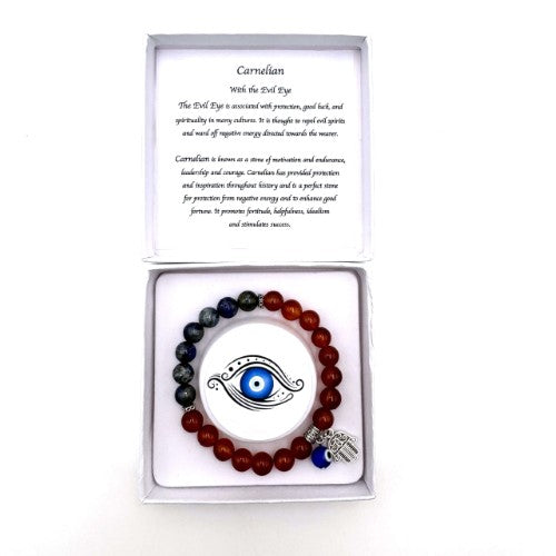 Charm Bracelet - Hamsa Evil Eye Red Agate