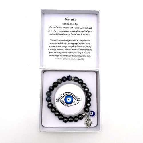 Charm Bracelet - Hamsa Evil Eye Hematite