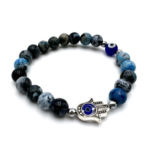 Bracelet - Hamsa Evil Eye Blue Fire Agate