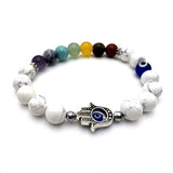 Bracelet - Hamsa Evil Eye White Howlite with Chakra Stones