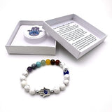 Bracelet - Hamsa Evil Eye White Howlite with Chakra Stones