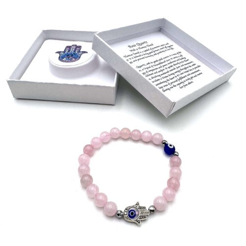 Bracelet - Hamsa Evil Eye Rose Quartz
