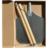 Aluminum Pizza Peel with smooth surface and detachable wooden handle, available in 132cm and 88cm lengths for versatile use.