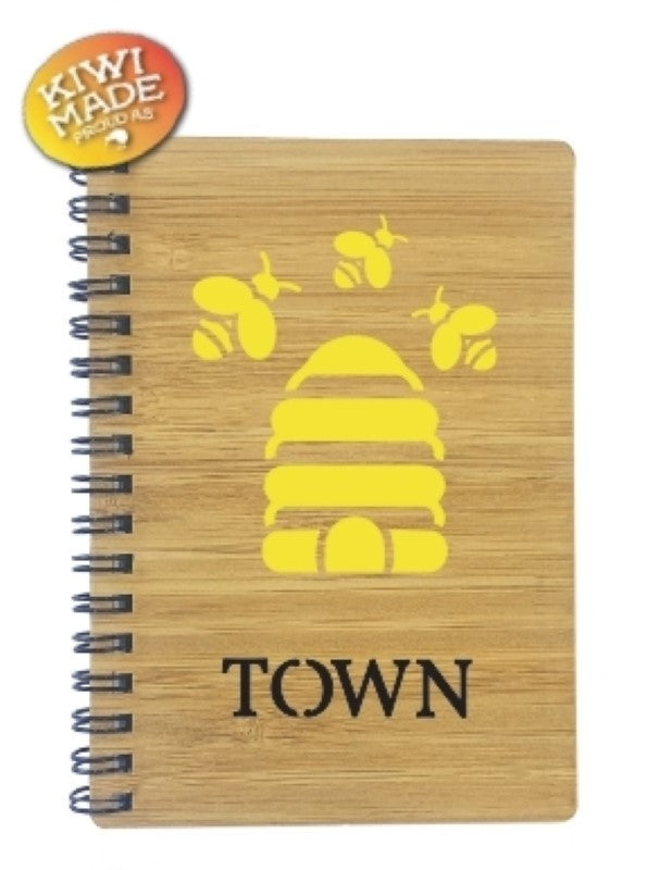 Bamboo Notebook Laser Cut with Hive &amp; Bees and Custom Town