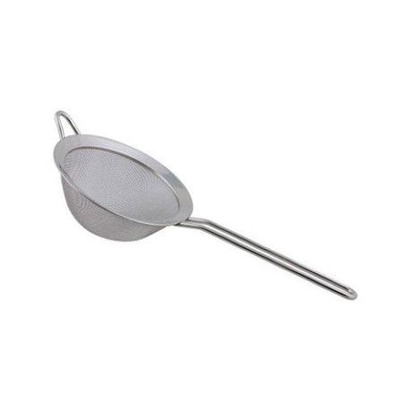 Compact 12.5cm stainless steel sieve ideal for sifting flour and straining, ensuring light, fluffy baked goods.