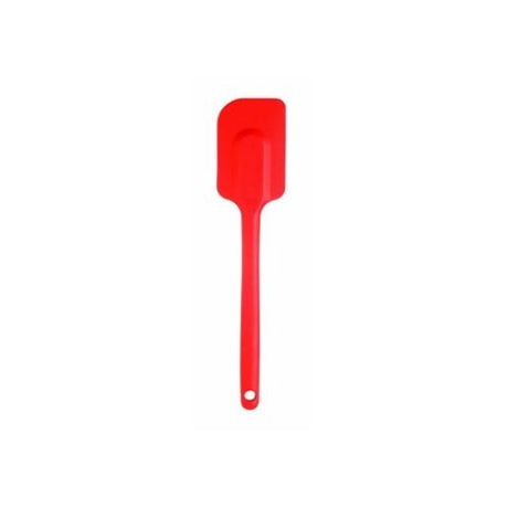 Mastrad medium red silicone spatula, heat-resistant and flexible for mixing, flipping, and serving dishes.