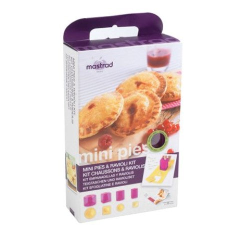 Mastrad Ravioli & Mini-Pies Kit with cutters, molds, and stamping axis for effortless homemade pasta and pastry creations.