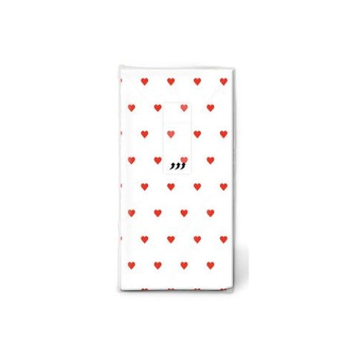 Red heart-patterned eco-friendly tissues by PAPER + DESIGN, perfect for romantic occasions and sustainable celebrations.