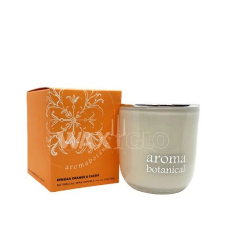 Aromabotanicals 185g Jar Candle in Persian Orange & Cassis, featuring citrus and floral notes with an elegant white glass design.