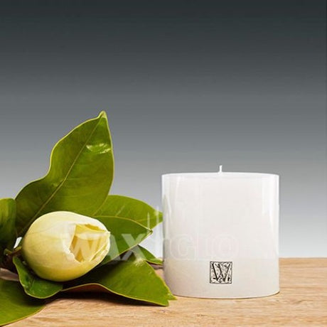 Elegant white smooth finish cylinder candle, 100x100mm, unscented, with 55 hours burn time, perfect for any decor.