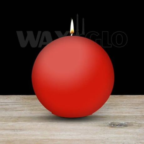 Vibrant red 100mm ball candle, elegant décor piece with 45-hour burn time, perfect for creating cozy atmospheres.